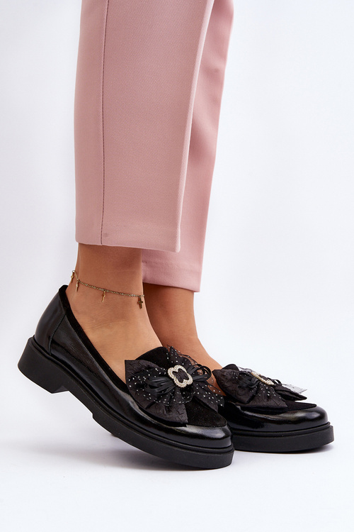 Women's Patent Loafers With Bow Laura Messi 2786 Black