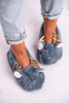 Christmas Insulated Furry Slippers Blue Jingle Bells