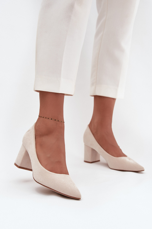 Women's Pumps with Pointed Toes on Block Heel Beige Pavira