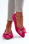Women's Eco Suede Ballerina Flats with Bow and Brooch Fuchsia Satris
