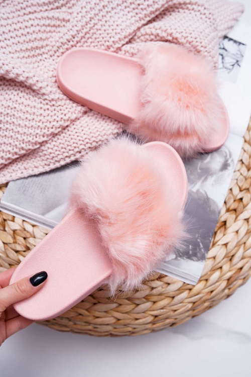 Women's Flip Flops With Fur Light Pink Fur