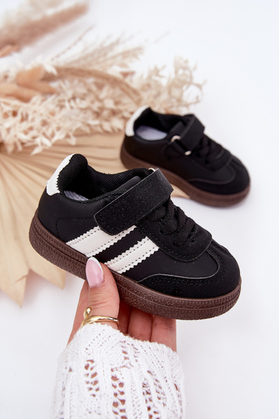 Dziecięce Sneakersy Buty Sportowe Eko Skórzane Rzep Czarne Adelina