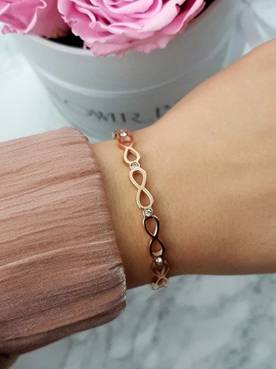 Women's Steel Bracelet With Zirconia Infinity Pink Gold Glam