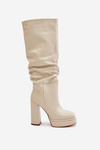 Slip-on ankle boots on a heel and platform with gathering warm light beige Beridra