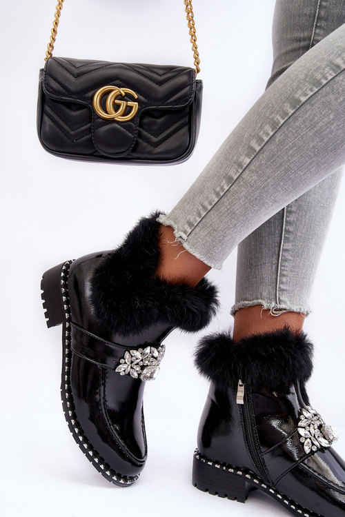 Botki Biżuteryjna Ozdoba Futerko S.Barski MR870-73 Czarne