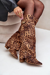 Women's Knee High Heeled Boots Leopard Brown Portora
