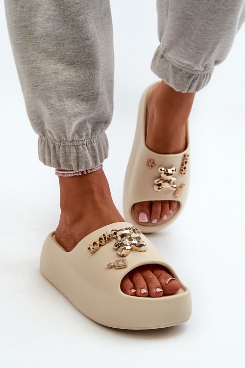 Women's Lightweight Foam Flip-Flops with Decorations Beige Orchia