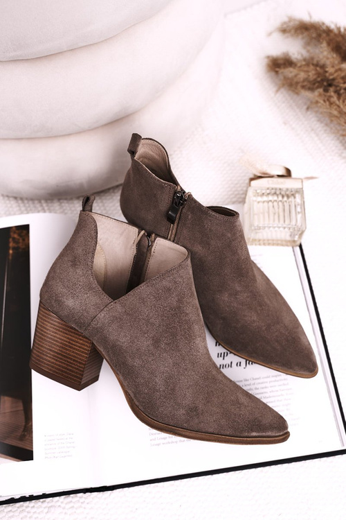 Women's Boots With A Cut On Block Heel Suede Brown Lawrence