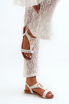Flat Women's Sandals with Gold Decoration S.Barski KV27-051 White-Silver