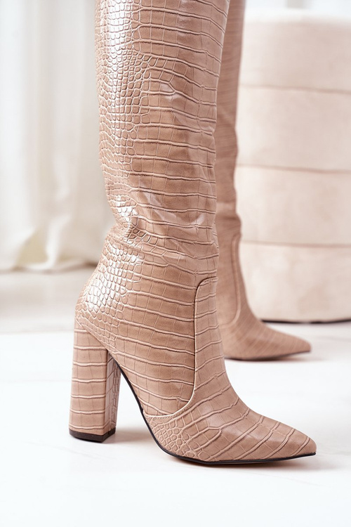 Insulated High Heel Knee Boots Beige Larissa