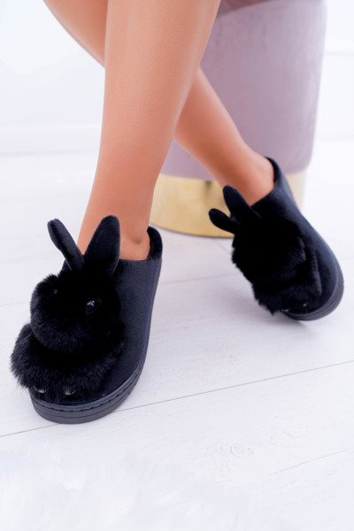 Ladies' Classic Slippers With Rabbit Black Howi