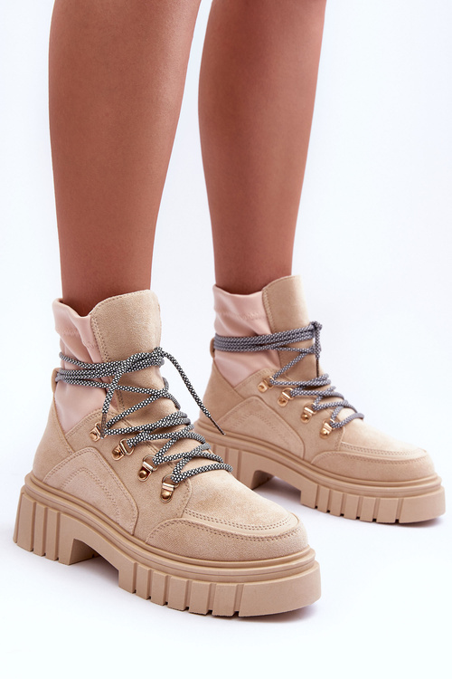 Women's Suede Lace-up Boots Beige Acorn
