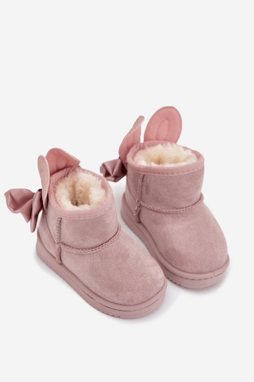 Girls Insulated Snow Boots With Bows Dirty Pink Meriva