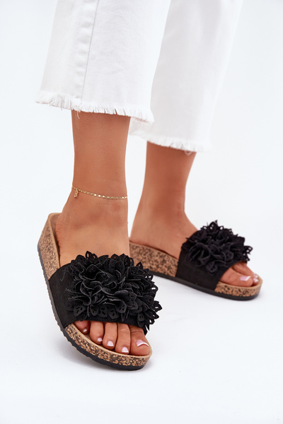 Women's sandals on cork platform black Elirna