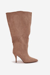 Slip-on women's boots with heel made of eco suede beige Noretta