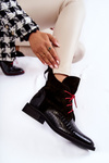 Leather Crocodile Booties Black and Red Pattern Cheyenne