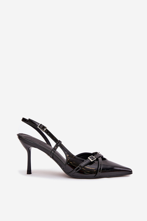 Patent Court Shoes With Open Heel And Straps Black Ravira