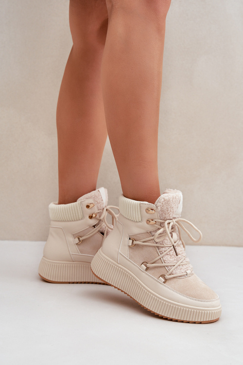 Damskie Niskie Śniegowce Na Platformie Jasnobeżowe Naliora