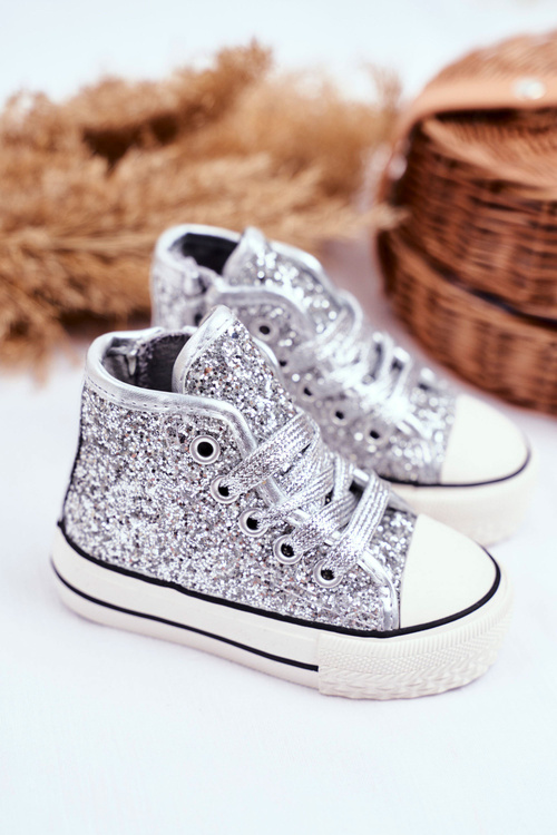 Children's Sneakers With Glitter Silver Ally