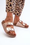 Women's Cork Platform Sandals with Golden Buckles
