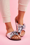 Women's Slides With Big Bow Silver Lovely Time