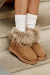 Leather Snow Boots On A Platform With Fur Camel Avirisa
