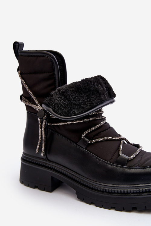 Women's Snow Boots with Decorative Lacing Black Rilana