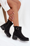 Insulated Women's Ankle Boots Low Heel Block with Buckle Black Helvina