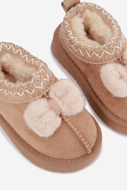 Children's Snow Boots with Embroidery and Bow Beige Daven