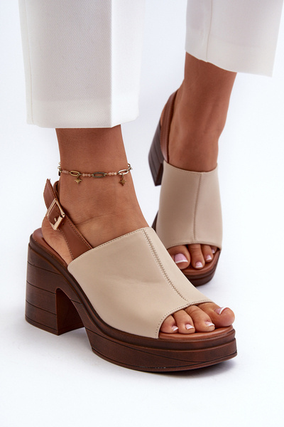 Elegant Women's Sandals in Beige Eco Leather on Block Heel Vattima