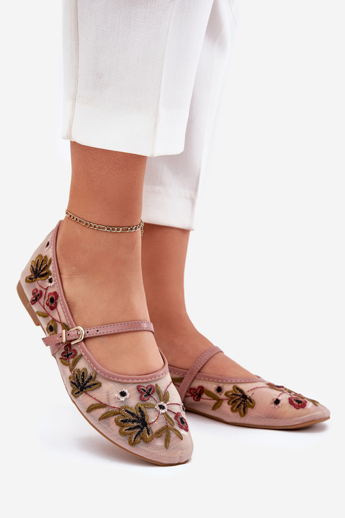 Ballet Flats With Embroidery And Strap Pink Lilindraen