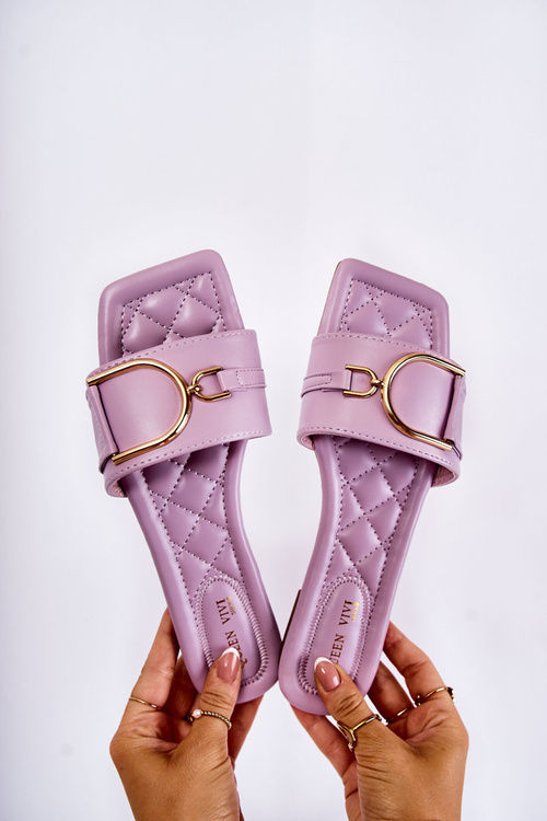 Women's Classic Leather Slippers With Decoration Violet Shilla