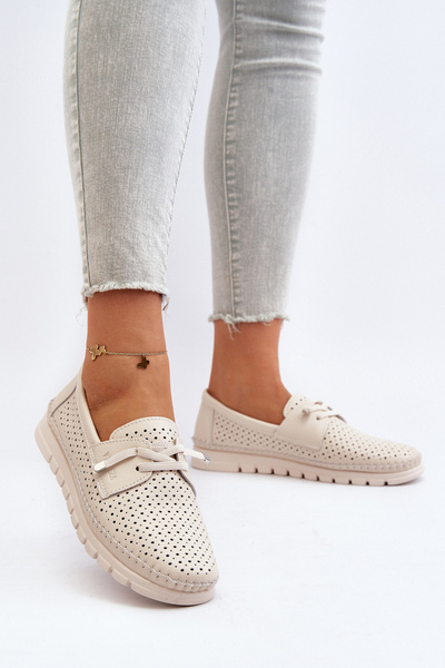 Women's Beige Leather Cutout Shoes Darnissa