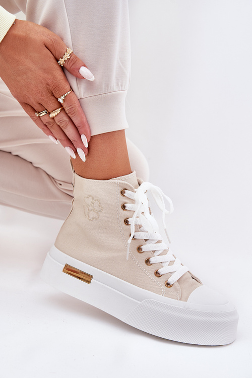 High Women's Sneakers On Platform Beige Laviriona