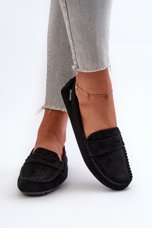 Women's Black Faux Suede Loafers Rerceria