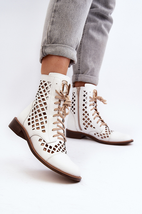Openwork Leather Boots Zazoo 2695 White