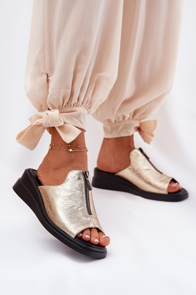 Ladies Wedge Sandals With Zipper Gold Irriva