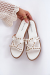 Embellished Flat Women's Slippers White Adivrae