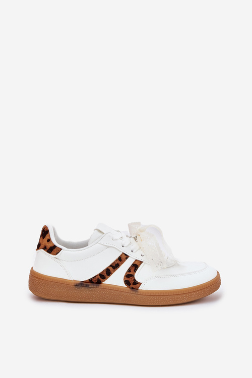 Damskie Niskie Sneakersy Eko Skórzane Z Koronką Panterka Białe Zielle