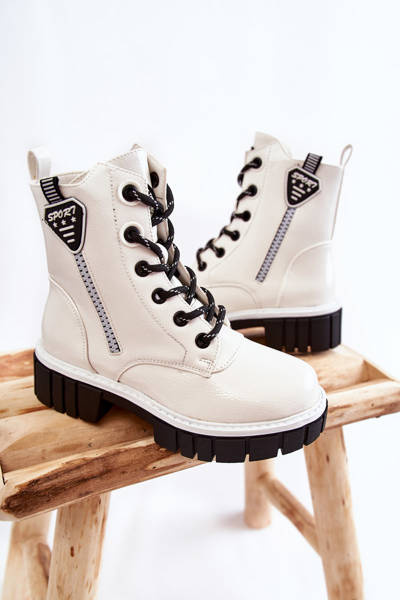 Lacquered Warm Boots With Zipper White Marcella