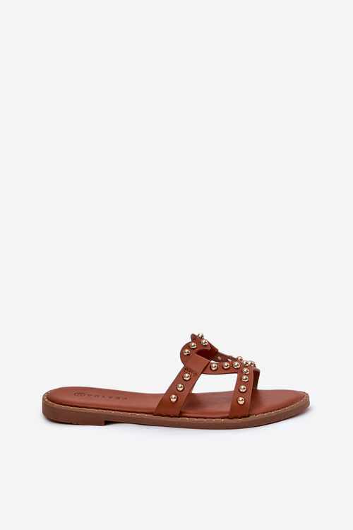 Decorated Flat Women's Sandals Camel Adivrae