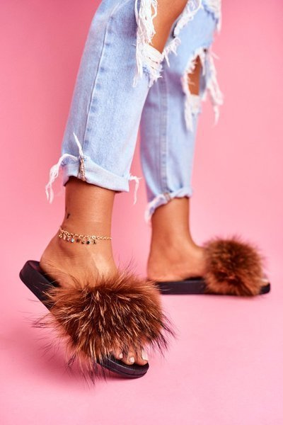 Flip Flops With Natural Fur Brown Elsa