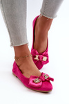 Women's Eco Suede Ballerina Flats with Bow and Brooch Fuchsia Satris