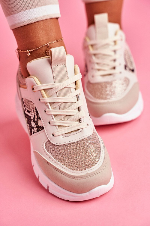 Sportowe Damskie Buty Brokatowe Beżowe Paloma