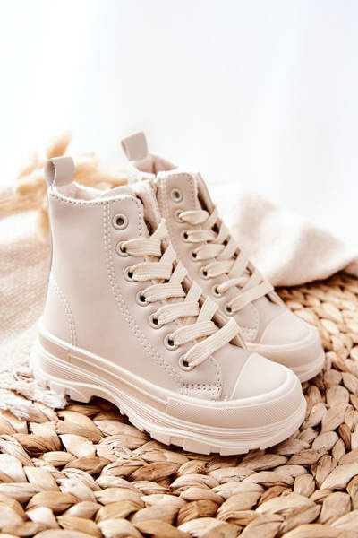 Children's Leather Insulated Sneakers Light Beige Bomi