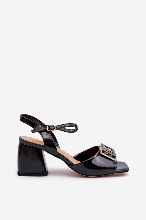 Elegant Lacquered Sandals with Heel Decoration Black D&A MR38-202