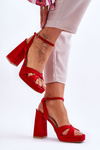 Suede Square Heel Sandals Red Powerful