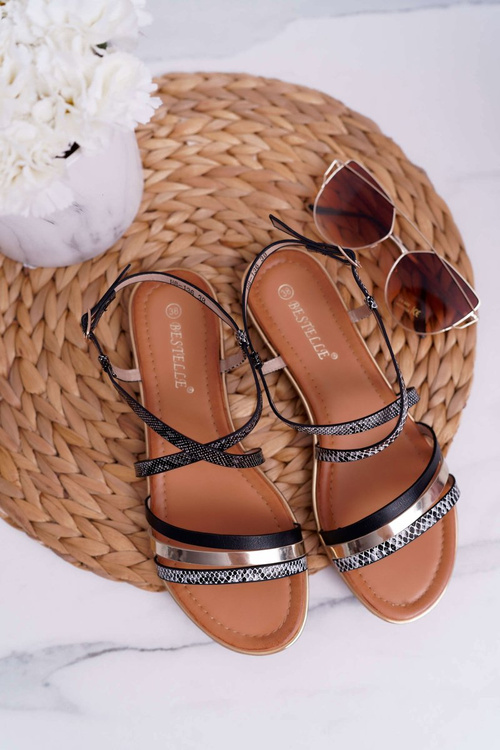 Women's Flat Sandals Snake Skin Black Dahira