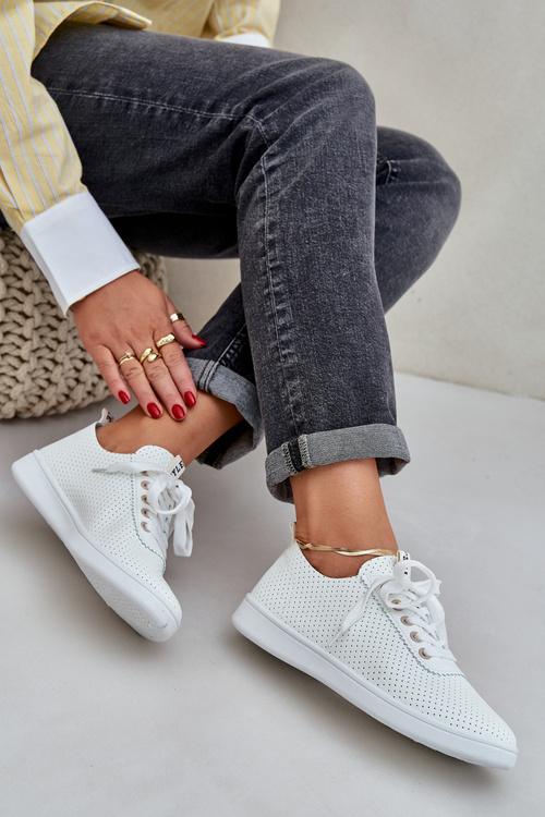 Ladies Perforated Lace-Up Sneakers Light Beige Carinel