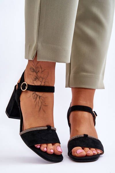 Sandały Damskie Zamsz Niski Słupek Beżowe Loredo